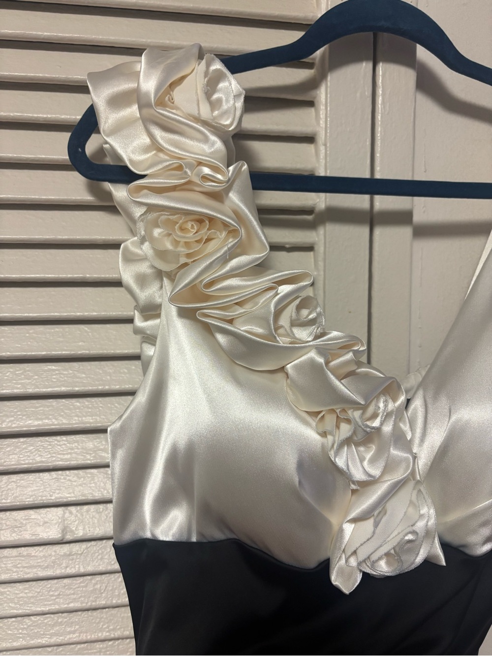 Black and Cream Cocktail Dress with Rosette Strap